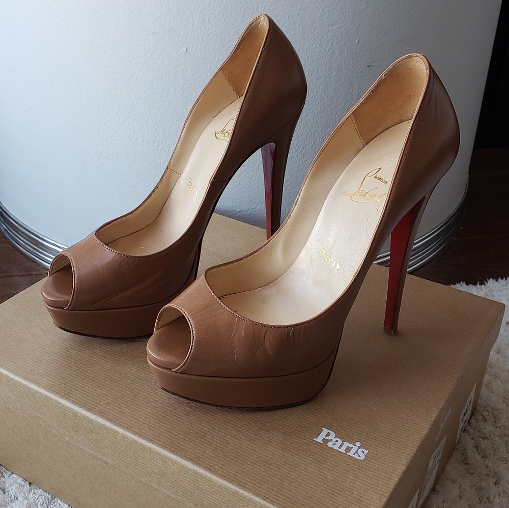 Christian Louboutin Lady Peep 150Camel Shoes Pumps